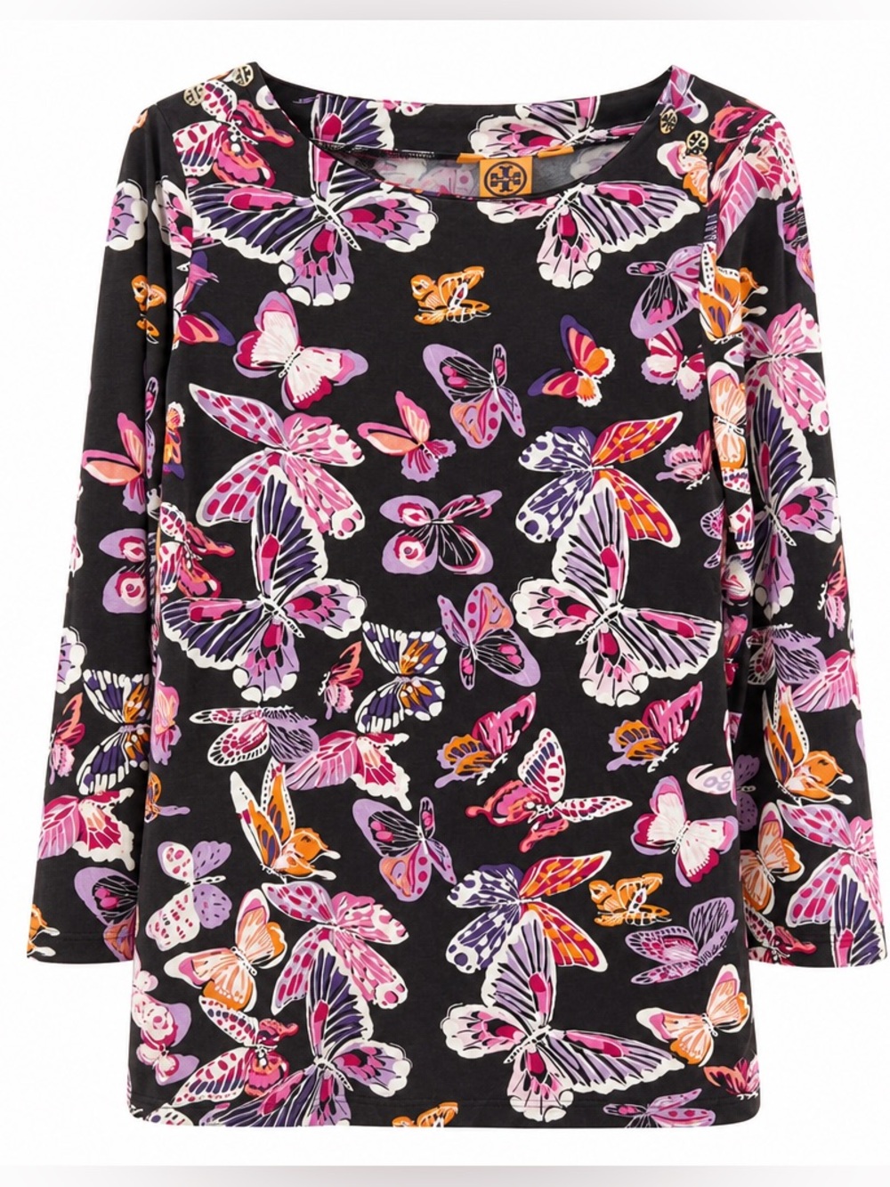 Tory Burch 100% Silk Butterfly Brown Tunic Top Size Large butterfly 🦋